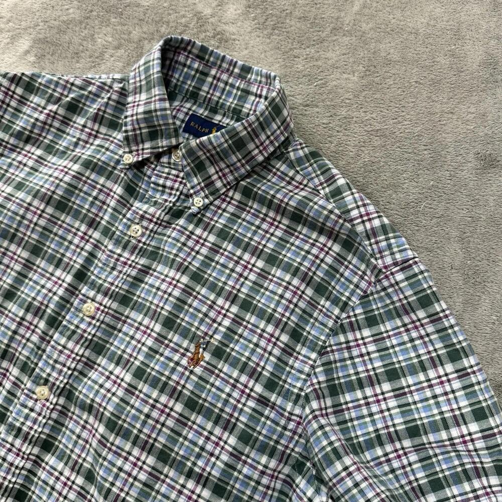 Polo Ralph Lauren Shirt Men's Medium Slim Fit Button Plaid Colorful Flesh Pony